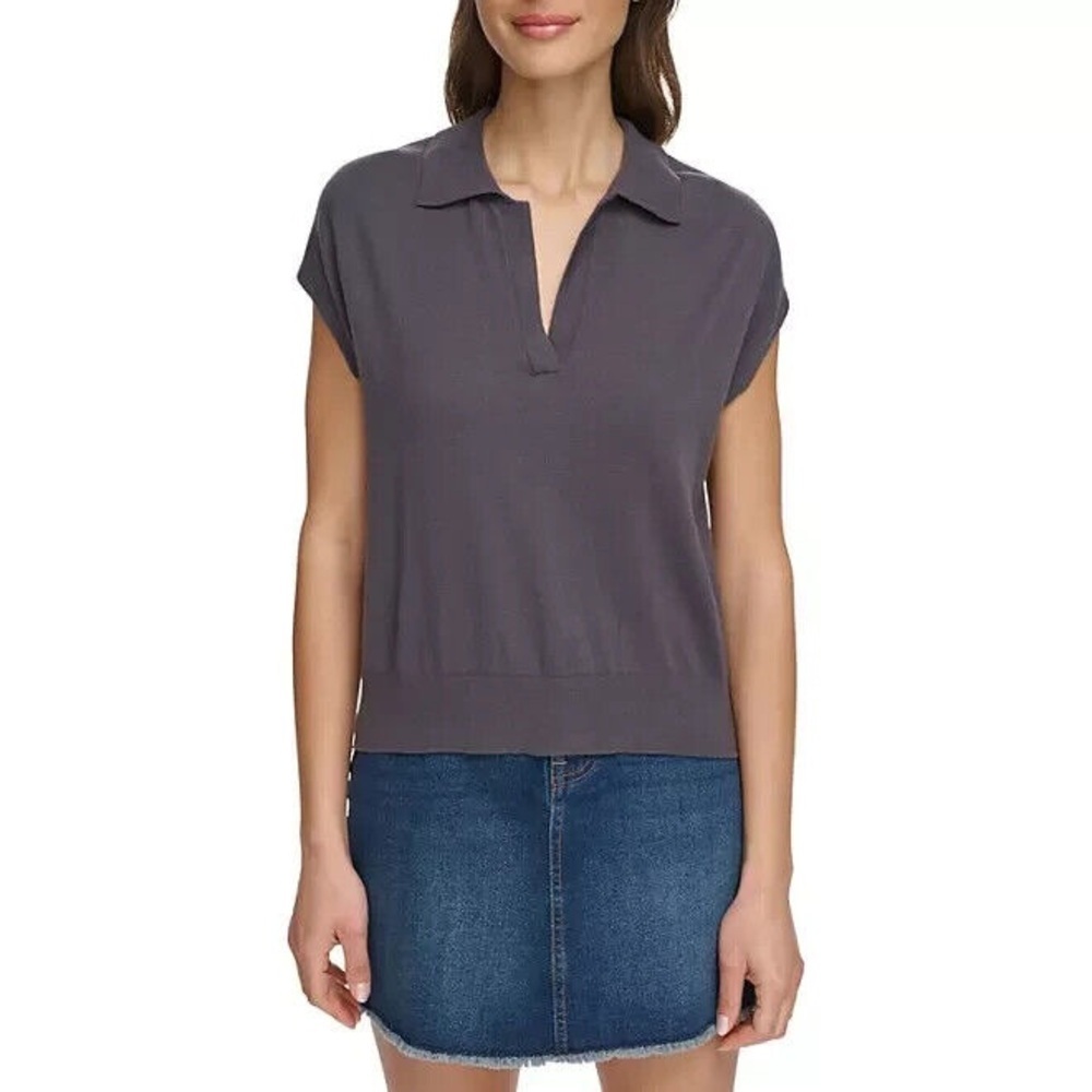 Size S Ladies DKNY Slate Gray V-Neck Blouse